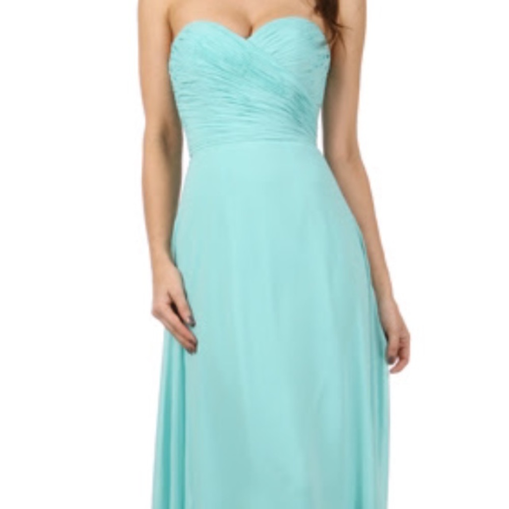 Floor Length Mint Maxi Strapless Bridesmaid Dress